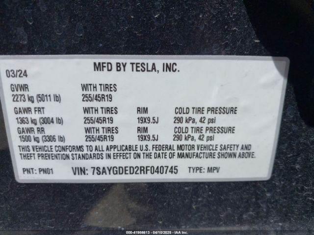 7SAYGDED2RF040745 Tesla Model Y Long Range Dual Motor All-wheel Drive/rwd