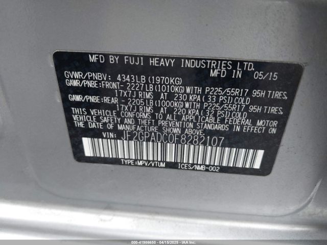 JF2GPADC0F8282107 Subaru Xv Crosstrek 2.0i Premium
