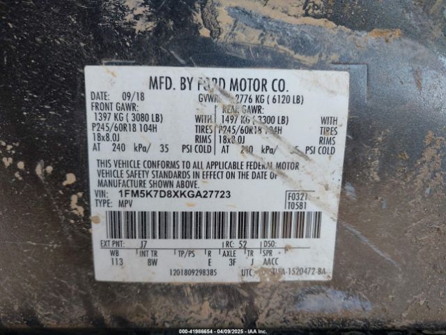 1FM5K7D8XKGA27723 Ford EXPLORER XLT