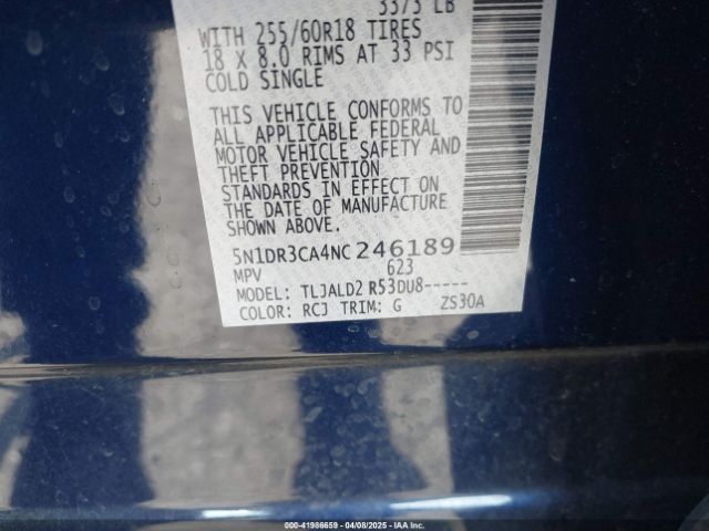 5N1DR3CA4NC246189 Nissan Pathfinder Sl 2wd