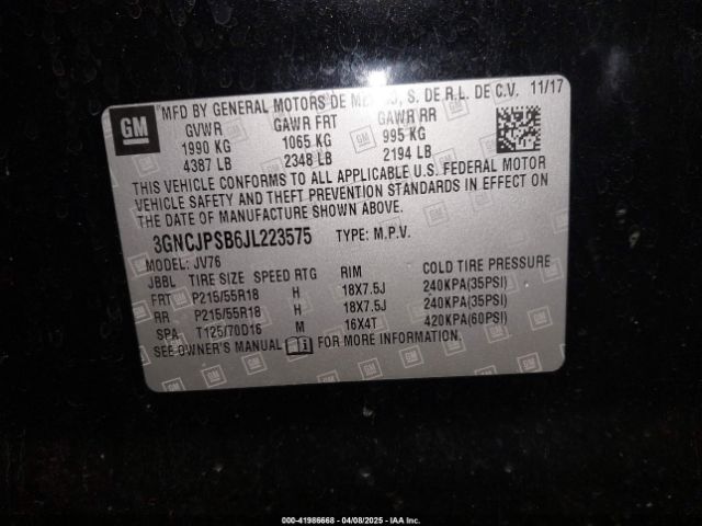 3GNCJPSB6JL223575 Chevrolet Trax Lt