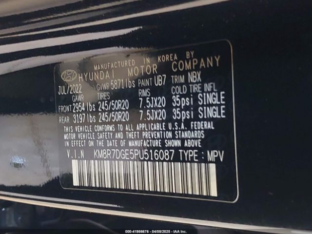KM8R7DGE5PU516087 Hyundai Palisade Calligraphy