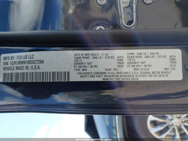 1C4PJMMN1ND527294 Jeep Cherokee Latitude Lux 4x4