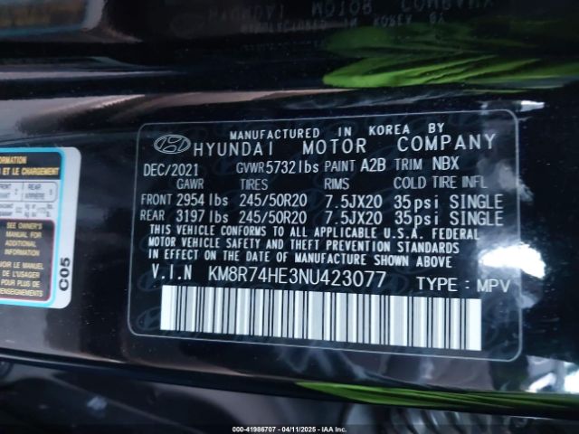 KM8R74HE3NU423077 Hyundai gdi lambda ii