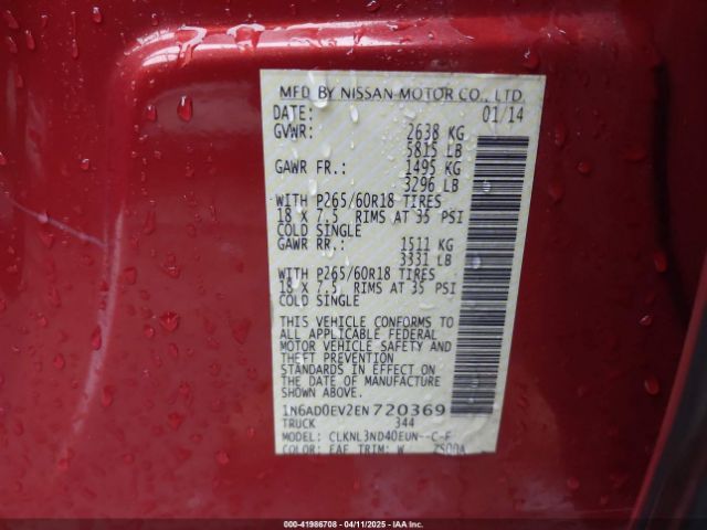 1N6AD0EV2EN720369 Nissan Frontier Sl