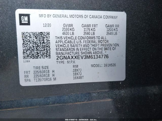 2021 CHEVROLET EQUINOX 2GNAXXEV3M6134776 Photo 8