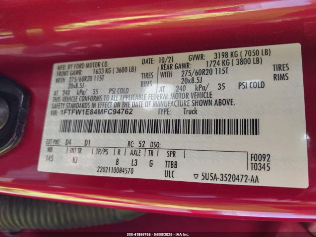 1FTFW1E84MFC94762 Ford F-150 King Ranch