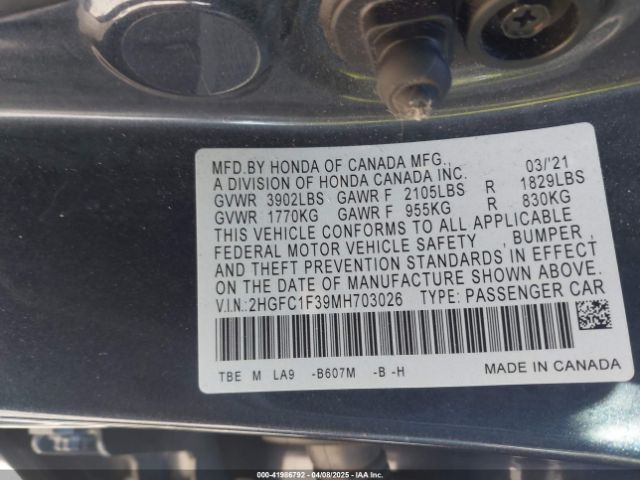2HGFC1F39MH703026 Honda CIVIC EX