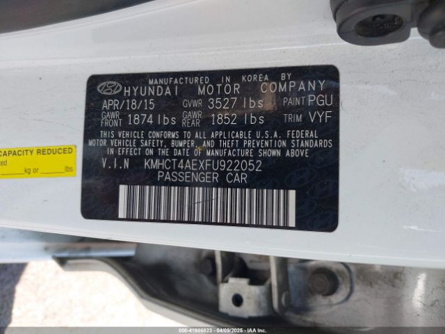 KMHCT4AEXFU922052 Hyundai ACCENT GLS