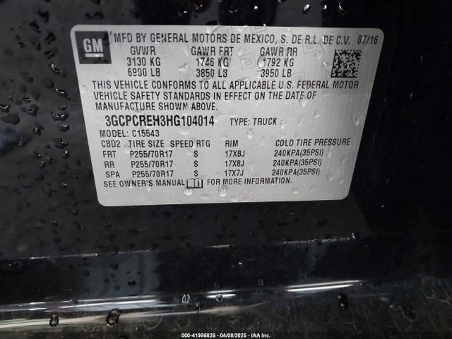 3GCPCREH3HG104014 Chevrolet Silverado 1500 1lt