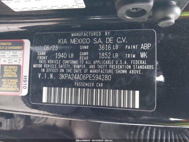 3KPA24AD6PE594280 KIA RIO LX