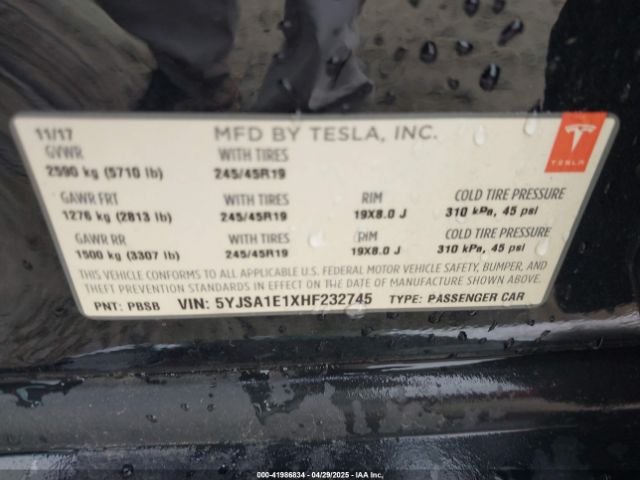 2017 TESLA MODEL S 5YJSA1E1XHF232745 Photo 8
