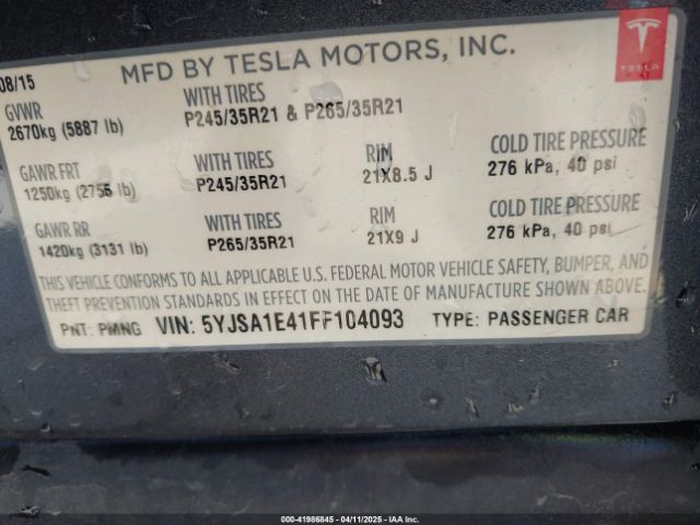 5YJSA1E41FF104093 Tesla Model S 85d/p85d