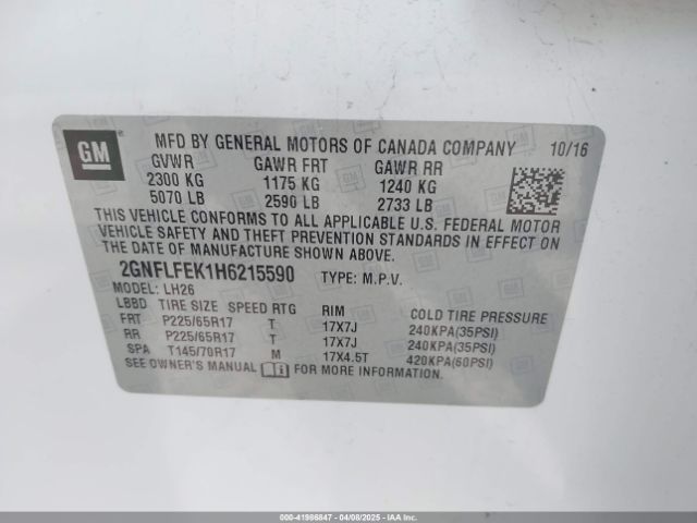2GNFLFEK1H6215590 Chevrolet EQUINOX LT