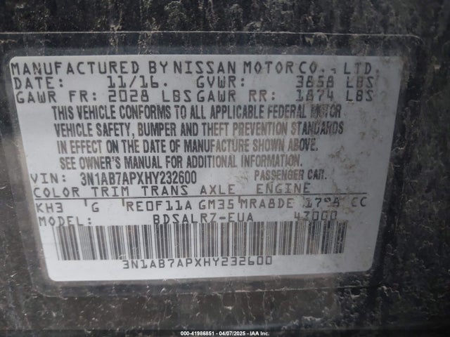 3N1AB7APXHY232600 Nissan SENTRA SR