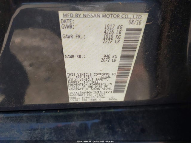1N4AL3AP8GN386369 Nissan Altima 2.5 S