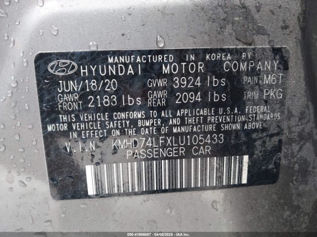 KMHD74LFXLU105433 Hyundai ELANTRA SE