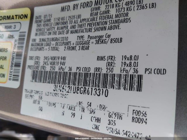 3LN6L2LU8GR613310 Lincoln MKZ HYBRID