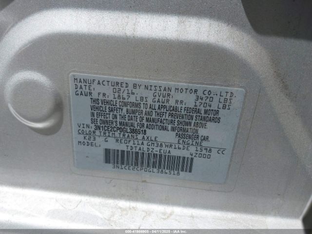 3N1CE2CP0GL386518 Nissan Versa Note Sv
