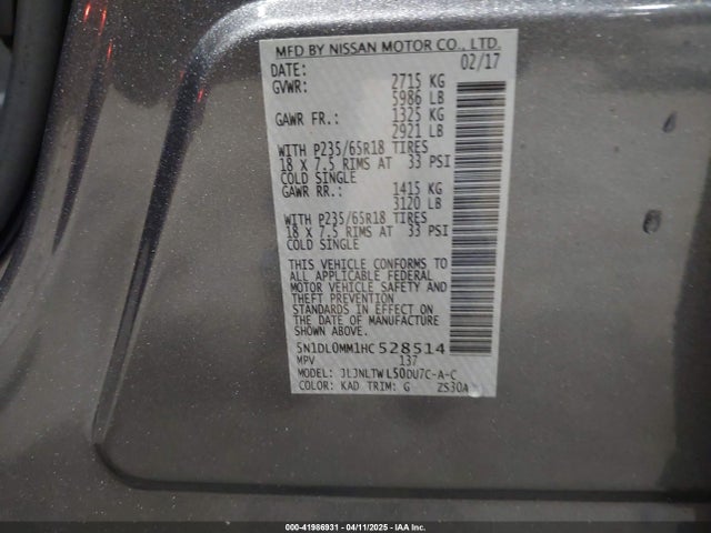 5N1DL0MM1HC528514 Infiniti QX60