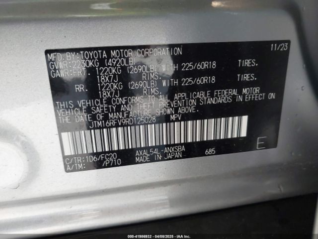 JTM16RFV9RD125028 Toyota Rav4 Hybrid Se