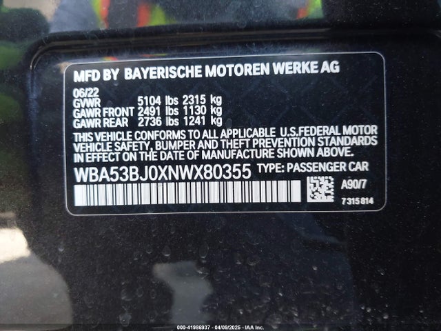 WBA53BJ0XNWX80355 BMW 540 I