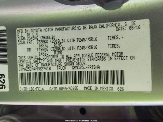 3TMAZ5CN4HM027418 Toyota Tacoma Sr5 V6