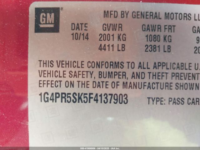 1G4PR5SK5F4137903 Buick Verano Convenience Group