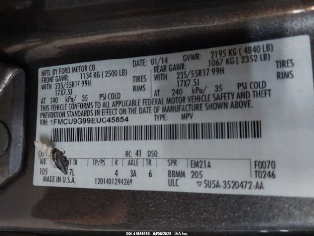 1FMCU9G99EUC45854 Ford ESCAPE SE