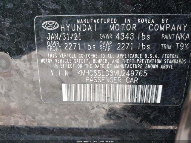 KMHC65LD3MU249765 Hyundai Ioniq Plug-in Hybrid Se