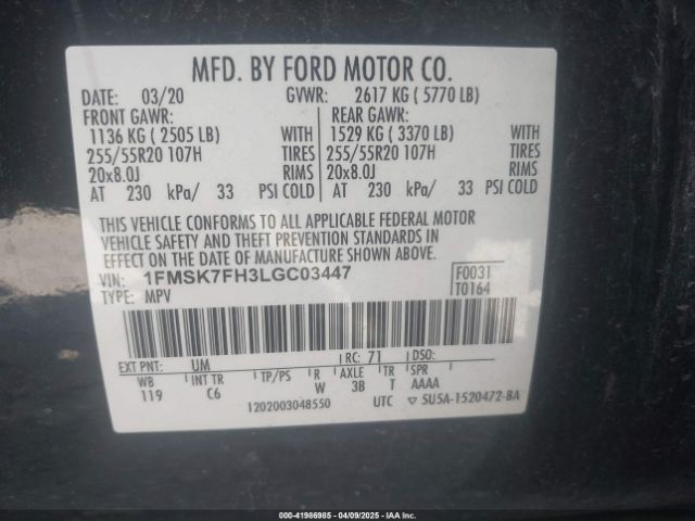 2020 FORD EXPLORER 1FMSK7FH3LGC03447 Photo 8
