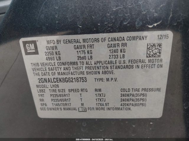 2GNALCEK8G6218753 Chevrolet lea - e85 max, aluminum