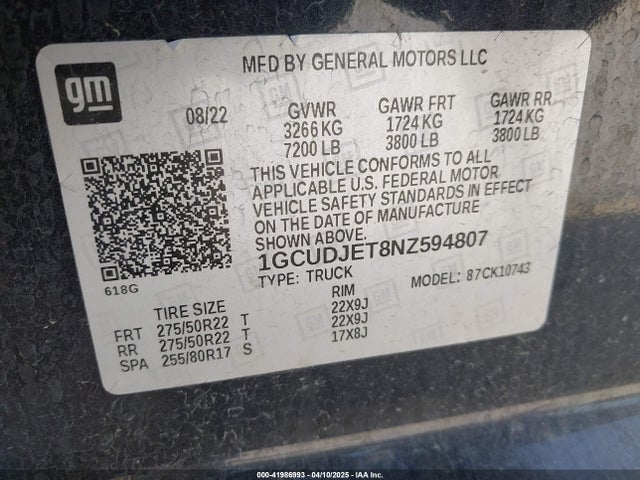 1GCUDJET8NZ594807 Chevrolet lm2