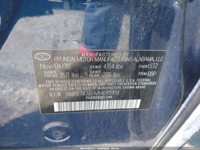 5NPEJ4J25MH090913 Hyundai Sonata Sel Plus