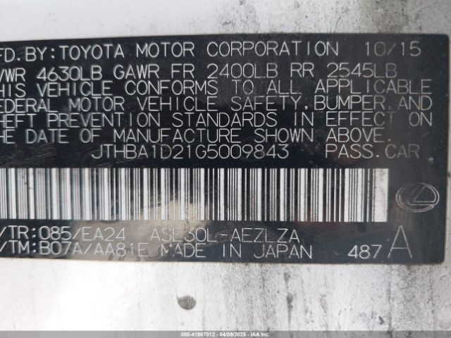 JTHBA1D21G5009843 Lexus IS 200T