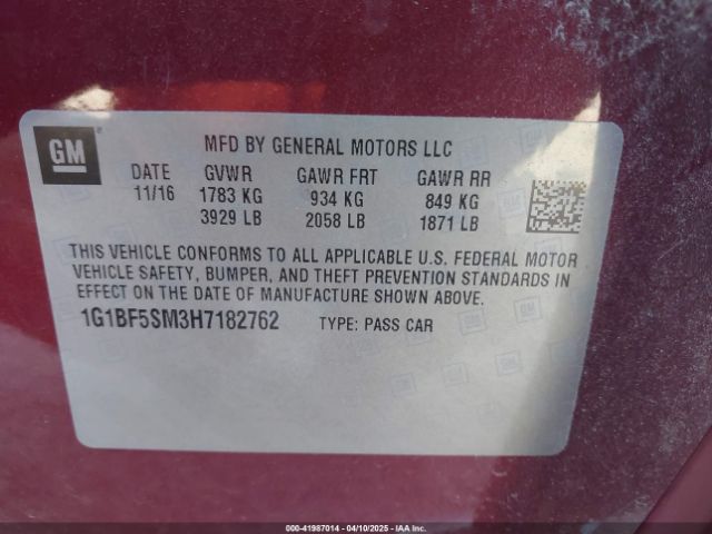 1G1BF5SM3H7182762 Chevrolet Cruze Premier Auto