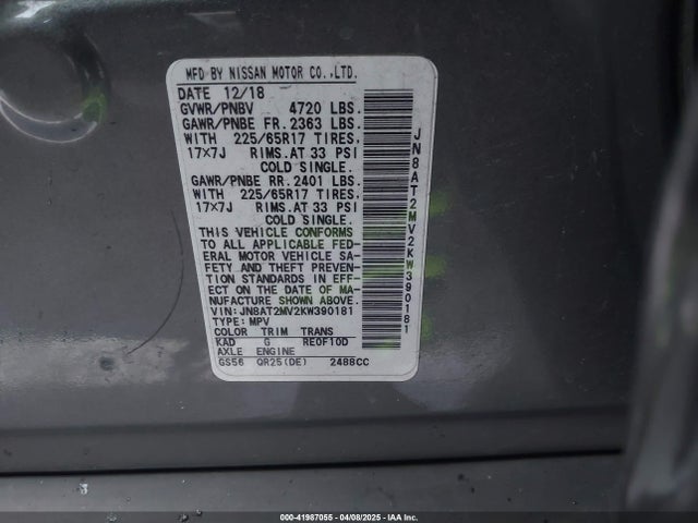 JN8AT2MV2KW390181 Nissan 2019