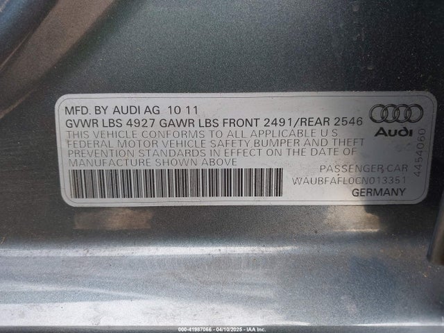 2012 AUDI A4 WAUBFAFL0CN013351 Photo 8