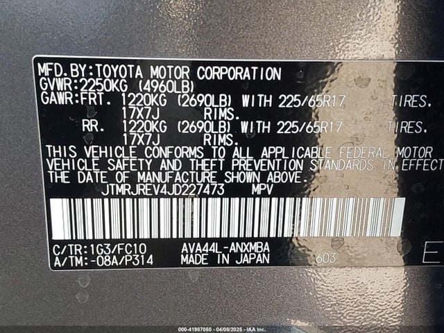 JTMRJREV4JD227473 Toyota Rav4 Hybrid Xle
