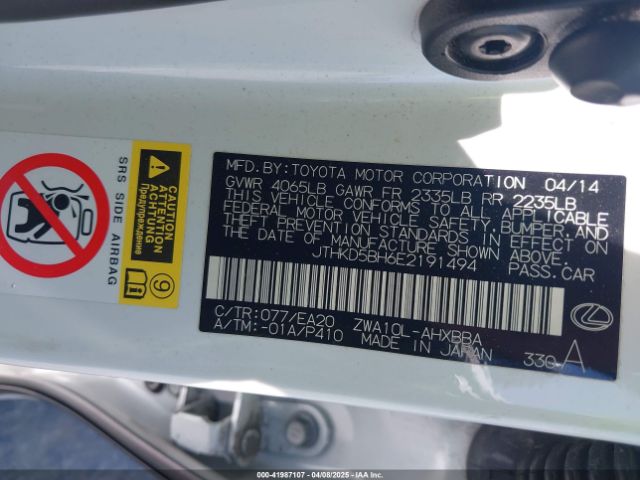 JTHKD5BH6E2191494 Lexus CT 200H