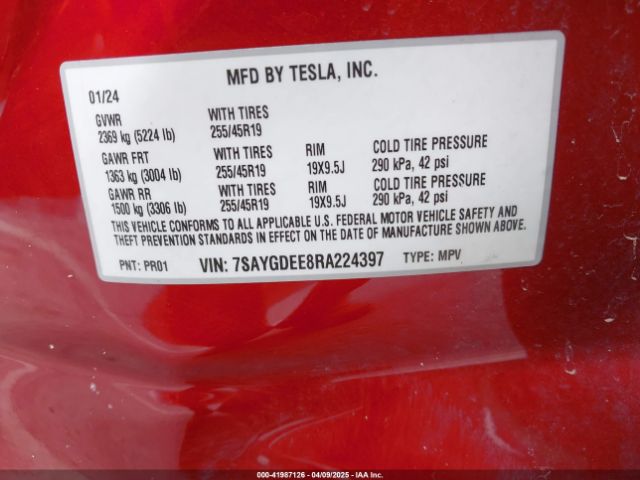 2024 TESLA MODEL Y 7SAYGDEE8RA224397 Photo 8