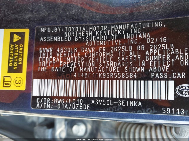 Toyota CAMRY LE 2016 4T4BF1FK9GR558584 Image 9