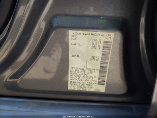 1N4AL3AP7FN359744 Nissan Altima 2.5/2.5 S/2.5 Sl/2.5 Sv