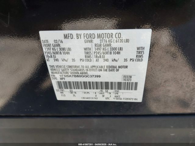 1FM5K7B80GGC37399 Ford Explorer