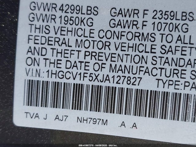 1HGCV1F5XJA127827 Honda Accord Ex-l