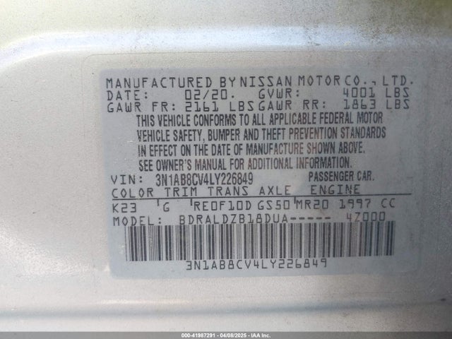Nissan Sentra Sv Xtronic Cvt 2020 3N1AB8CV4LY226849 Image 9