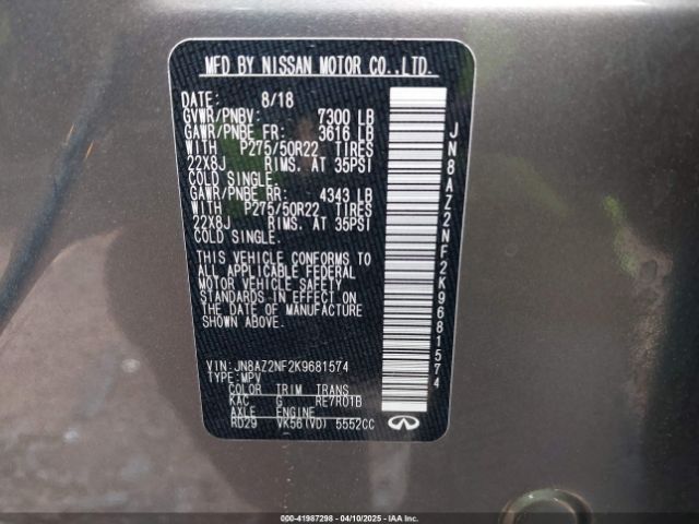JN8AZ2NF2K9681574 Infiniti QX80 LUXE