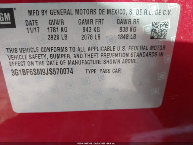 3G1BF6SM9JS570074 Chevrolet Cruze Premier Auto