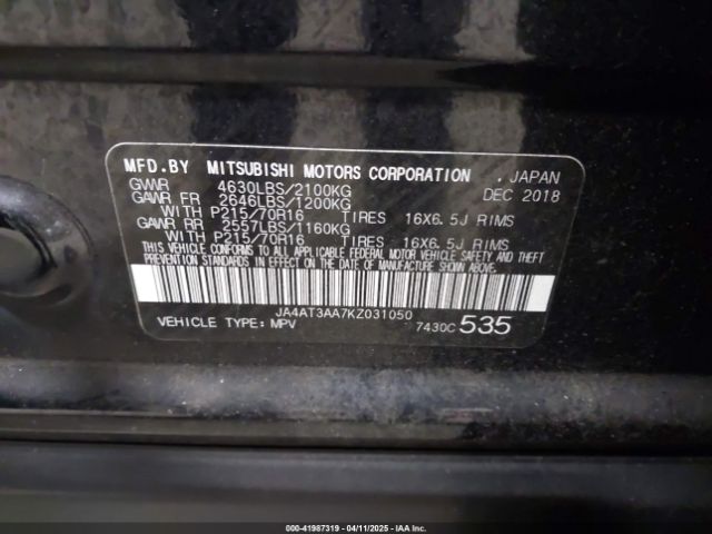 JA4AT3AA7KZ031050 Mitsubishi Eclipse Cross Es