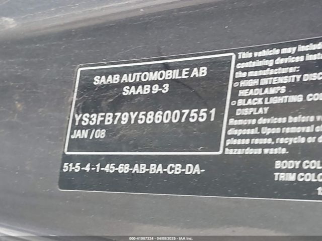 2008 SAAB 9-3 YS3FB79Y586007551 Photo 8